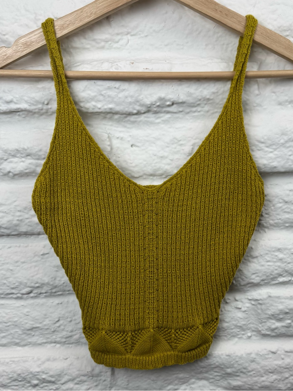 Knit V-Neck Tank Top in Olive Green